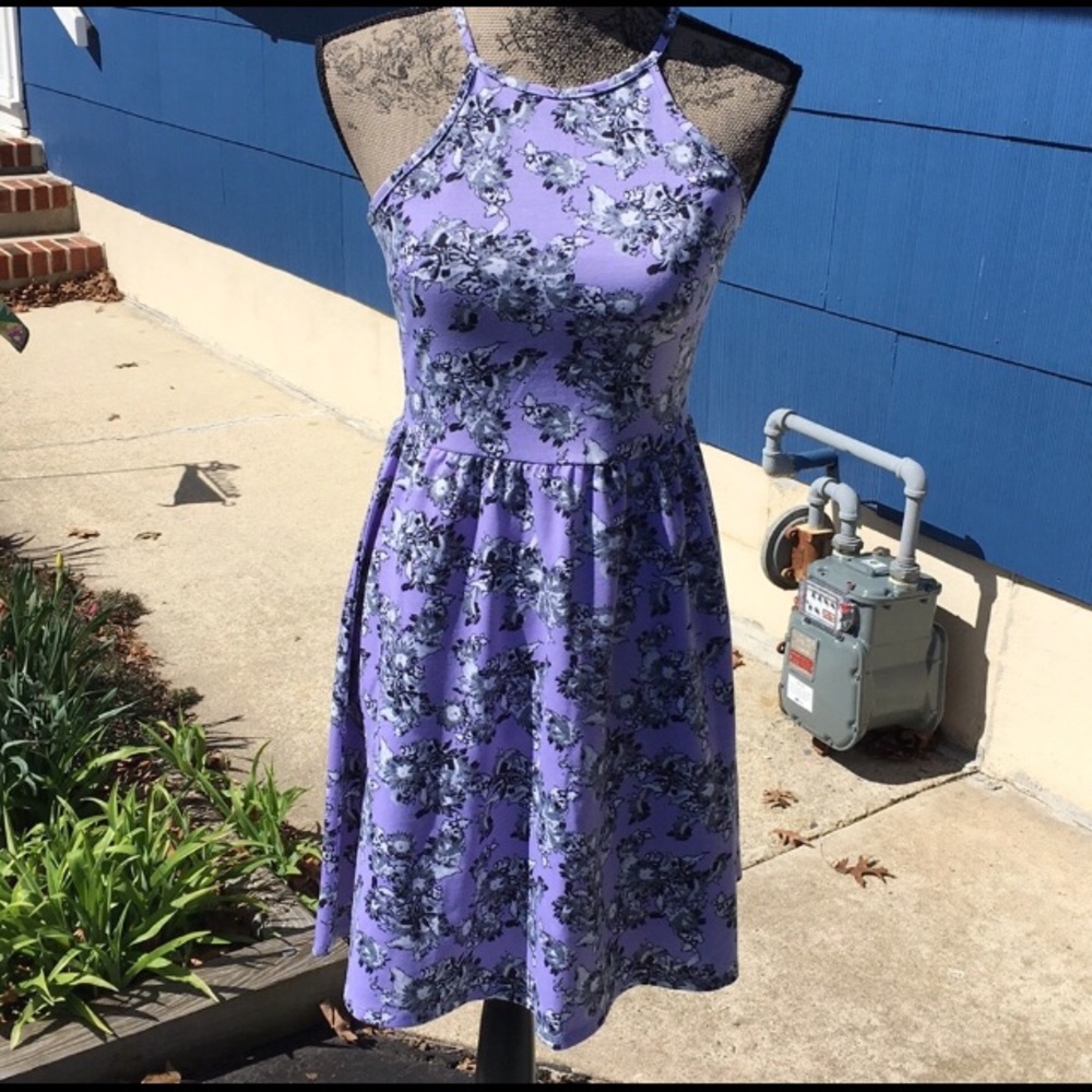 Adam Levine Lavender & Black Floral Skater Dress